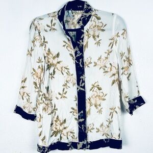 Ganni size 34 cream floral button front shirt